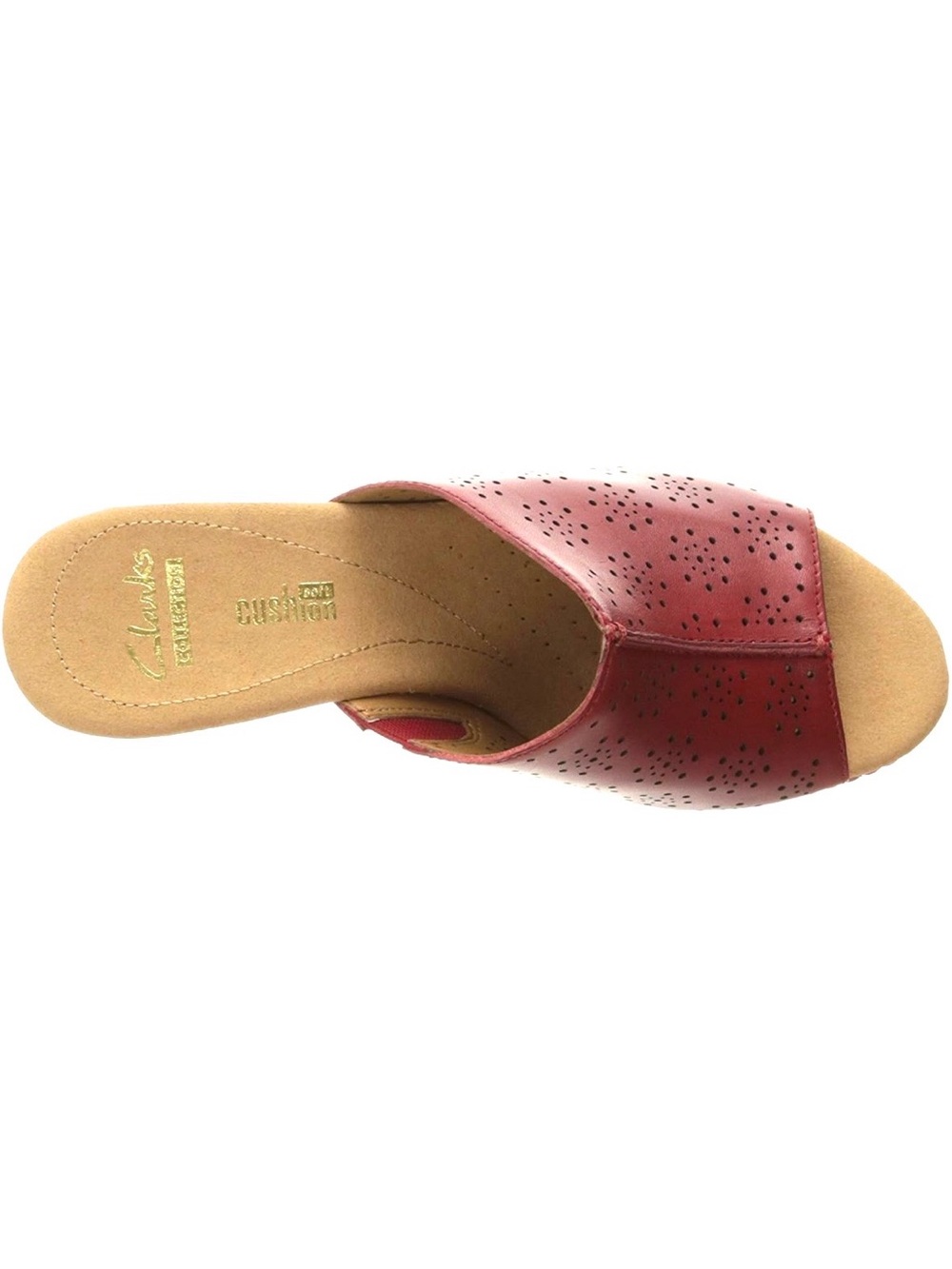 CLARKS WOMENS HELIO CORRIDOR RED PERFORATED LEATHER CORK WEDGE SANDALS NEW Sz8.5 - Picture 5 of 12